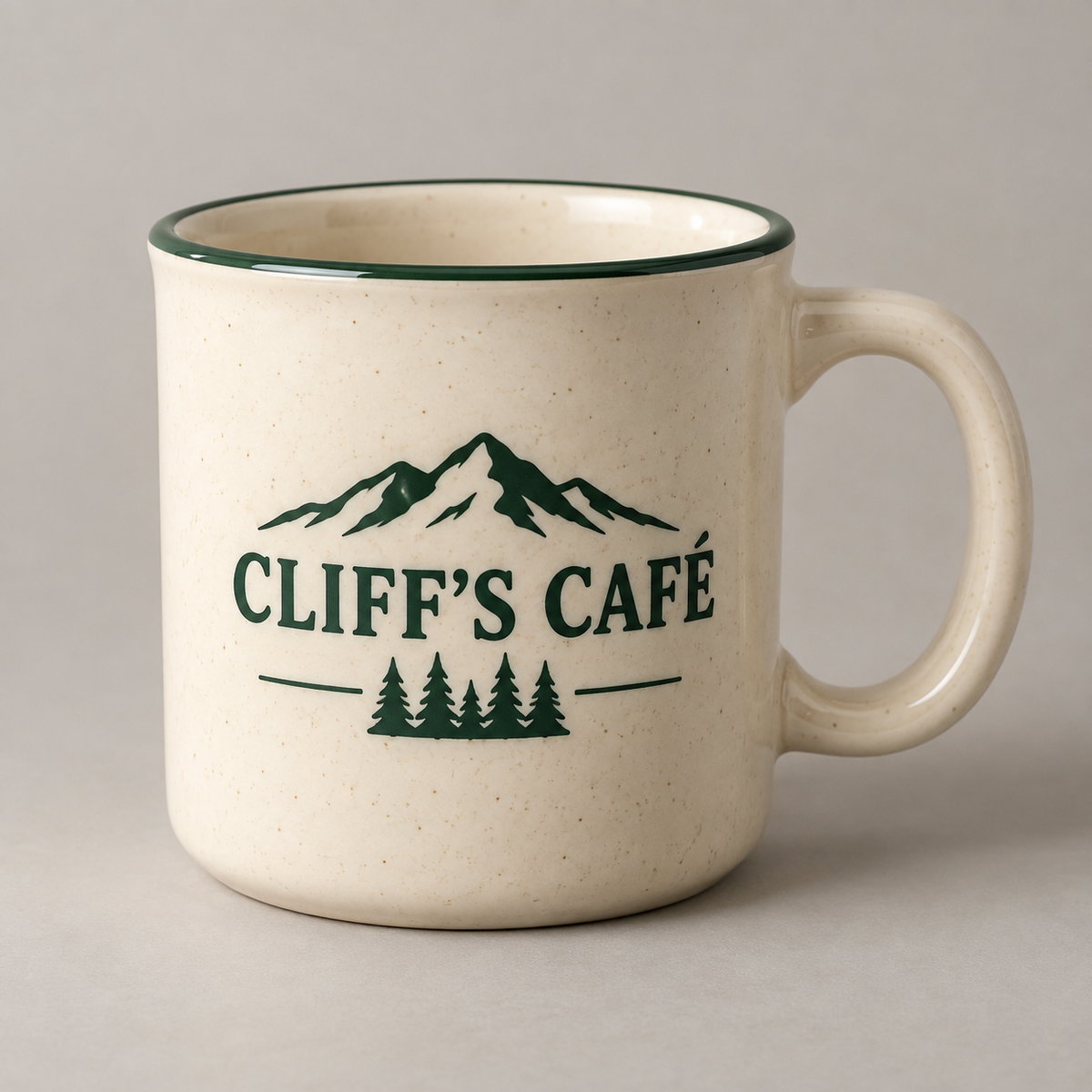 Cream Cliff's Café mountain camp mug